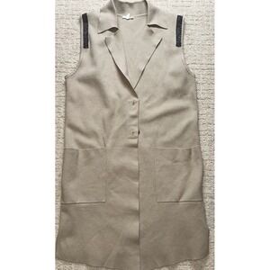 Joh. Longline Knit Vest Women Size S Tan Beaded Shoulder Detail